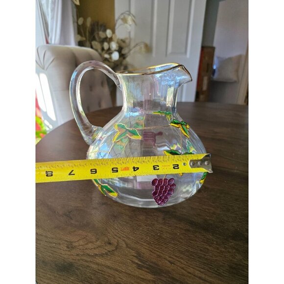 Hand-Painted Glass Pitcher With Grapes & Leaves Design from Romania - Picture 3 of 15